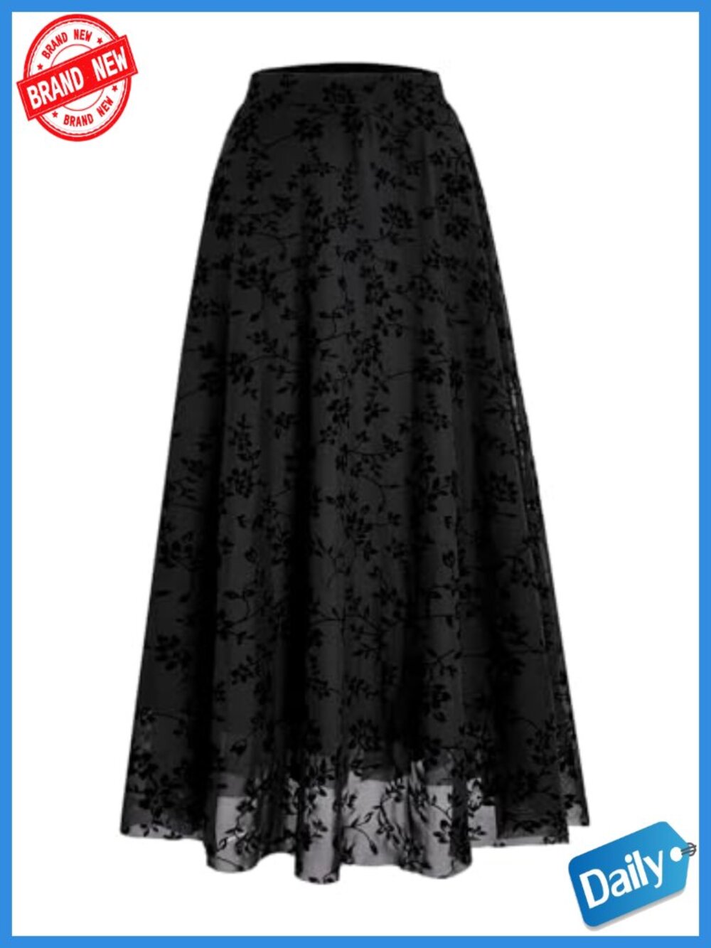 Y2K Gothic Flowy Maxi Skirt with Floral Print and Mesh - Boho Long Skirt